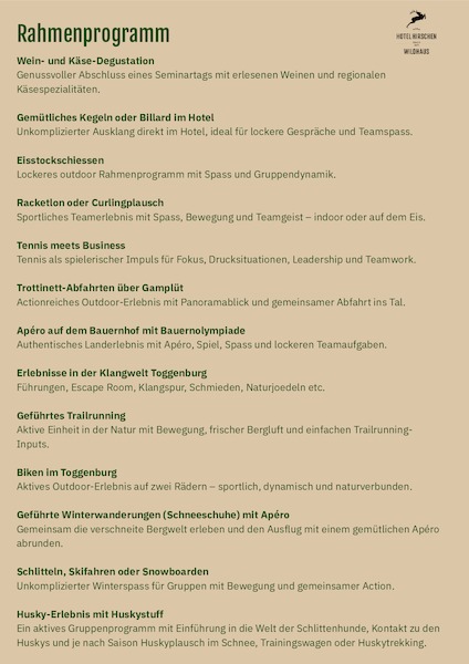 Eine Liste mit ausgewählten Rahmenprogrammen.